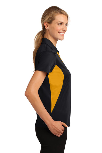 Black/Gold Sport-Tek Women's Side Blocked Micropique Sport-Wick Polo. LST655