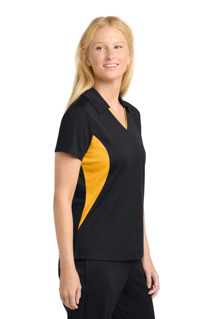 Black/Gold Sport-Tek Women's Side Blocked Micropique Sport-Wick Polo. LST655