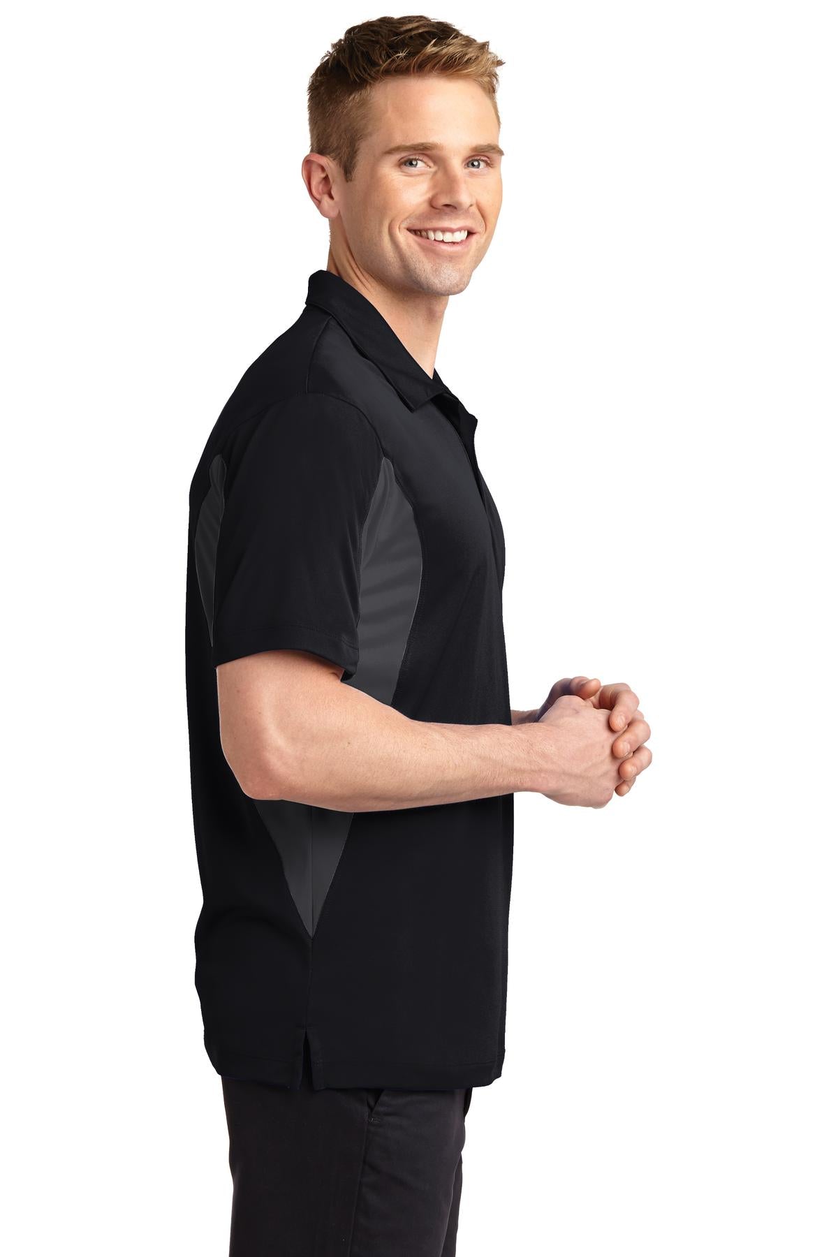 Black/Iron Gry Sport-Tek Tall Side Blocked Micropique Sport-Wick Polo. TST655