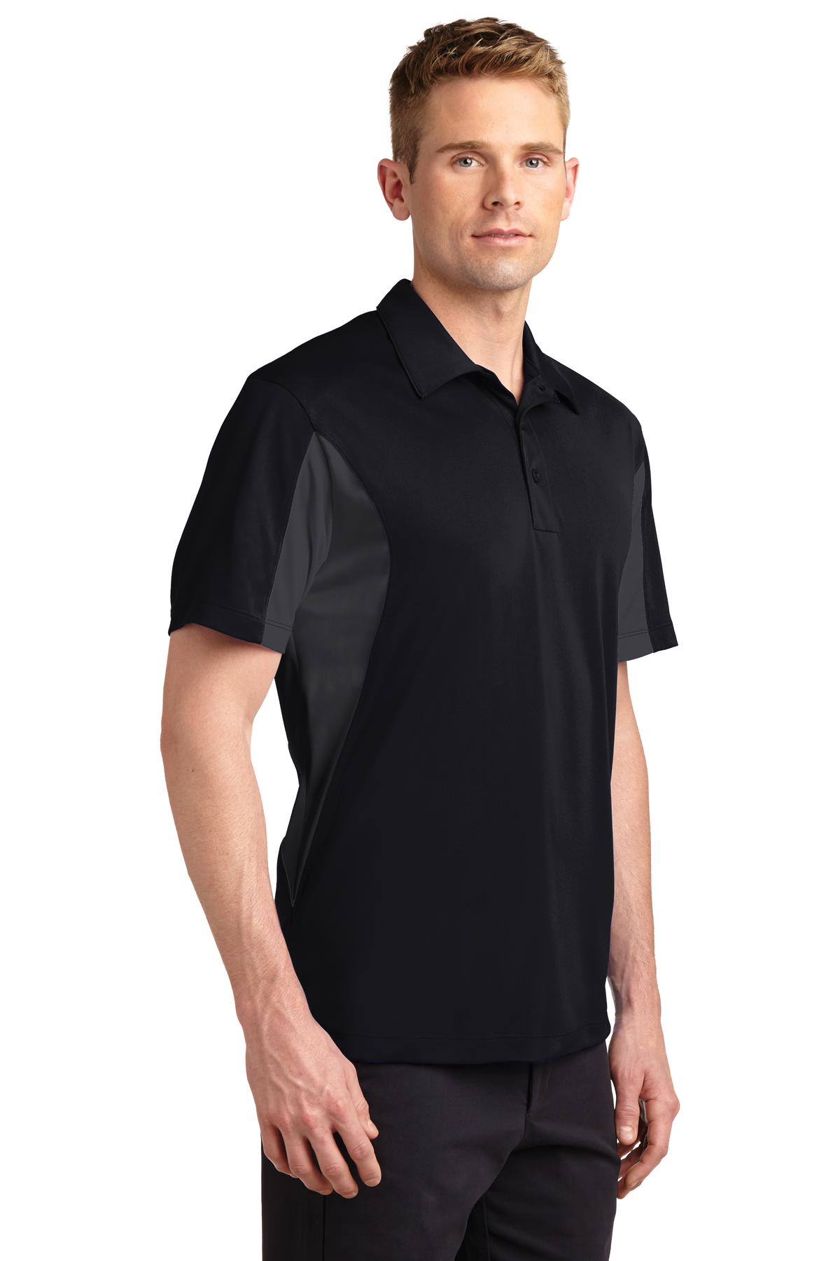 Black/Iron Gry Sport-Tek Tall Side Blocked Micropique Sport-Wick Polo. TST655