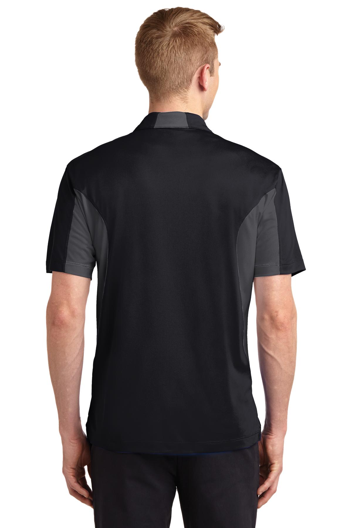 Black/Iron Gry Sport-Tek Tall Side Blocked Micropique Sport-Wick Polo. TST655