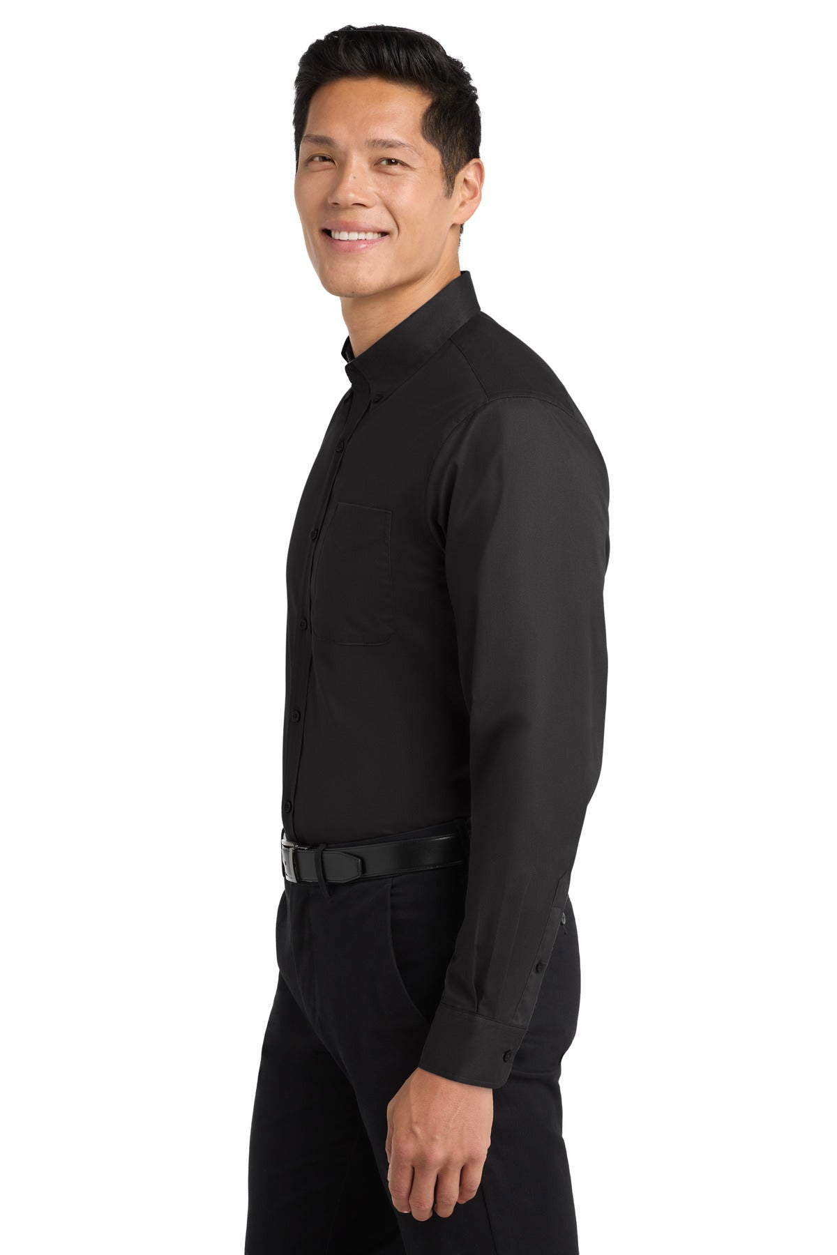 Black/Lt Stone Port Authority Extended Size Long Sleeve Easy Care Shirt S608ES