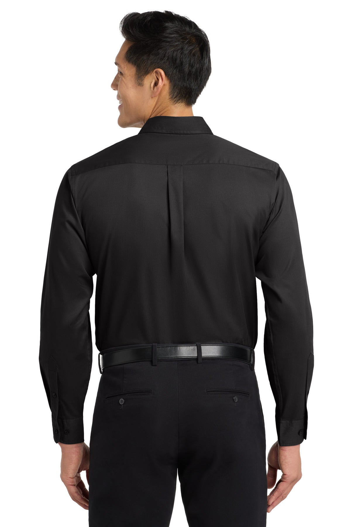 Black/Lt Stone Port Authority Extended Size Long Sleeve Easy Care Shirt S608ES