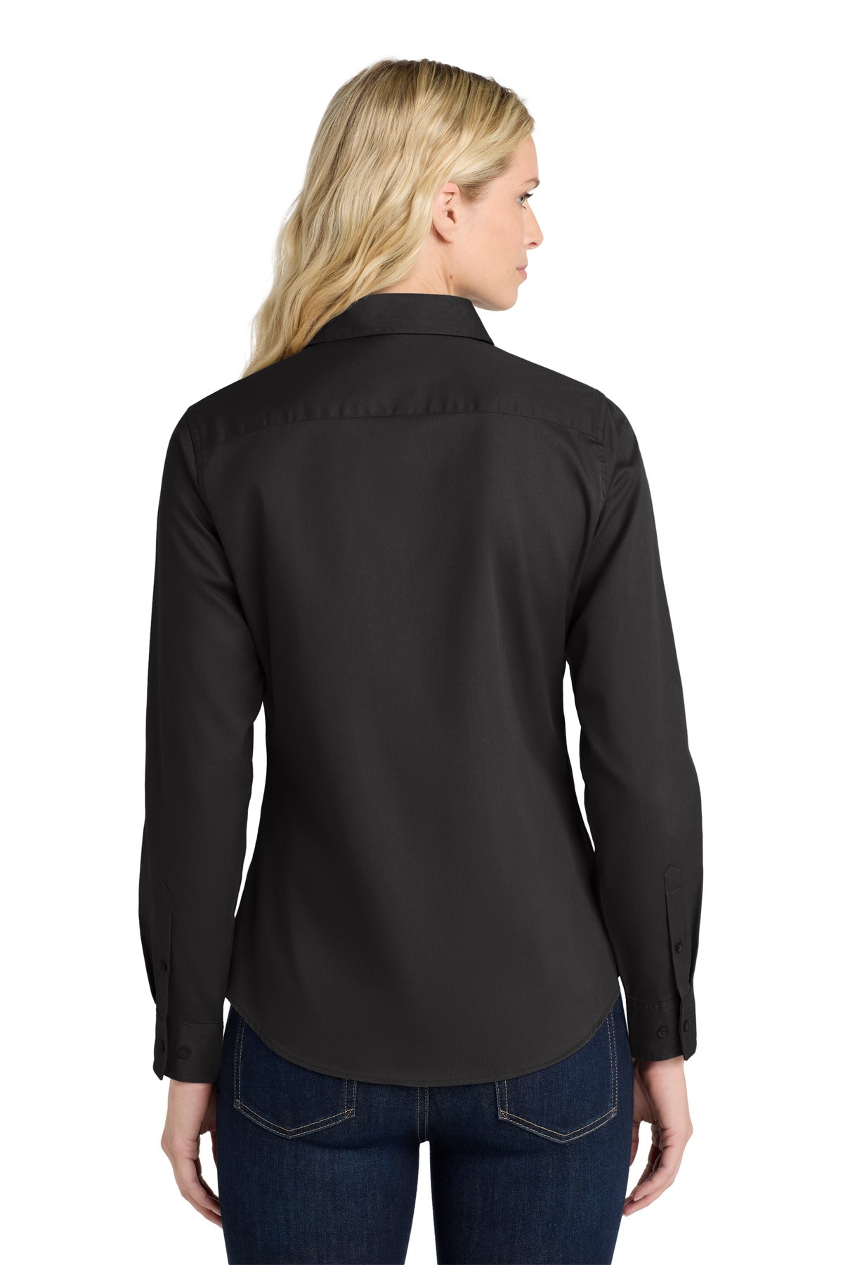 Black/Lt Stone Port Authority Women's Long Sleeve Easy Care Shirt. L608