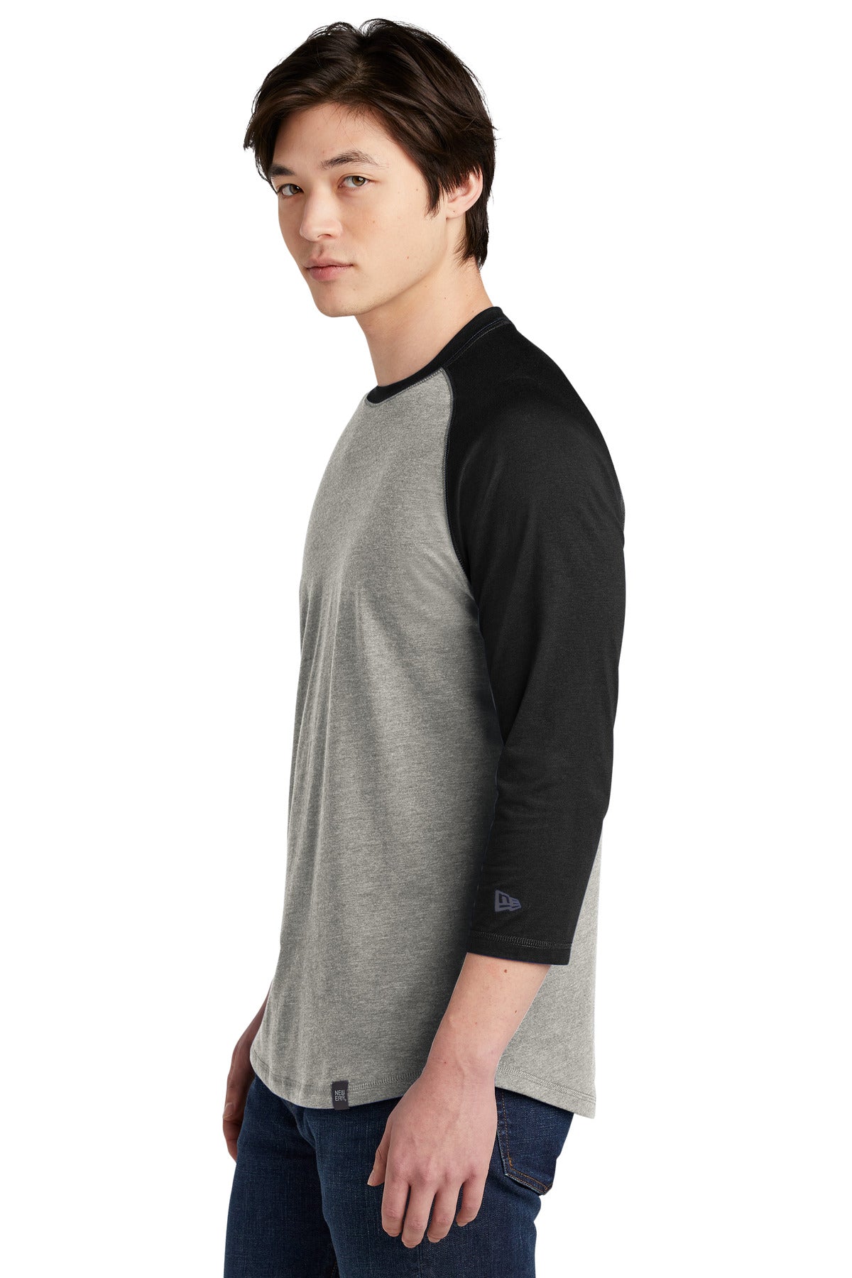 Black/Rain GyH New Era Heritage Blend 3/4-Sleeve Baseball Raglan Tee. NEA104