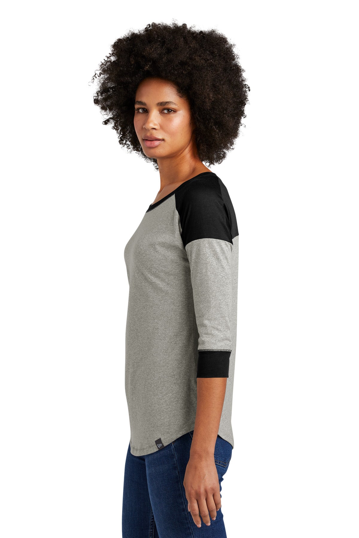 Black/Rain GyH New Era Women's Heritage Blend 3/4-Sleeve Baseball Raglan Tee. LNEA104