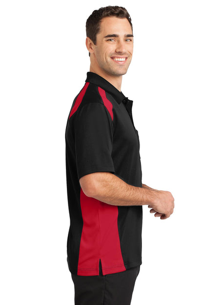 Black/Red CornerStone Select Snag-Proof Two Way Colorblock Pocket Polo. CS416