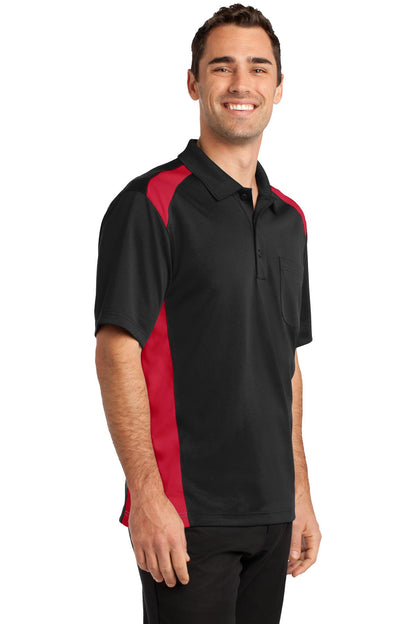 Black/Red CornerStone Select Snag-Proof Two Way Colorblock Pocket Polo. CS416