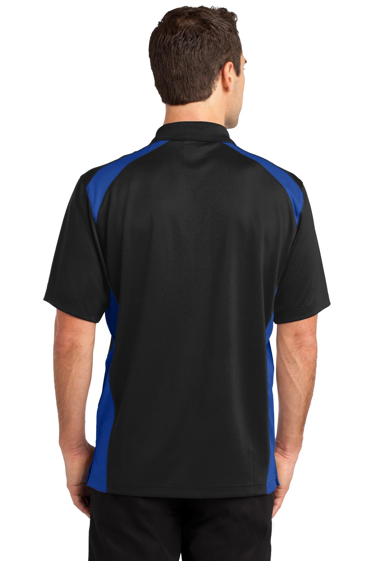 Black/Royal CornerStone Select Snag-Proof Two Way Colorblock Pocket Polo. CS416
