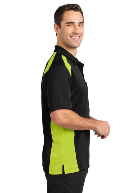 Black/Shck Grn CornerStone Select Snag-Proof Two Way Colorblock Pocket Polo. CS416