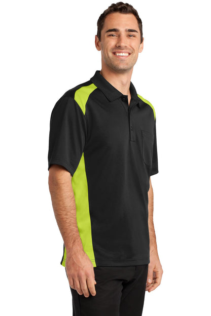 Black/Shck Grn CornerStone Select Snag-Proof Two Way Colorblock Pocket Polo. CS416