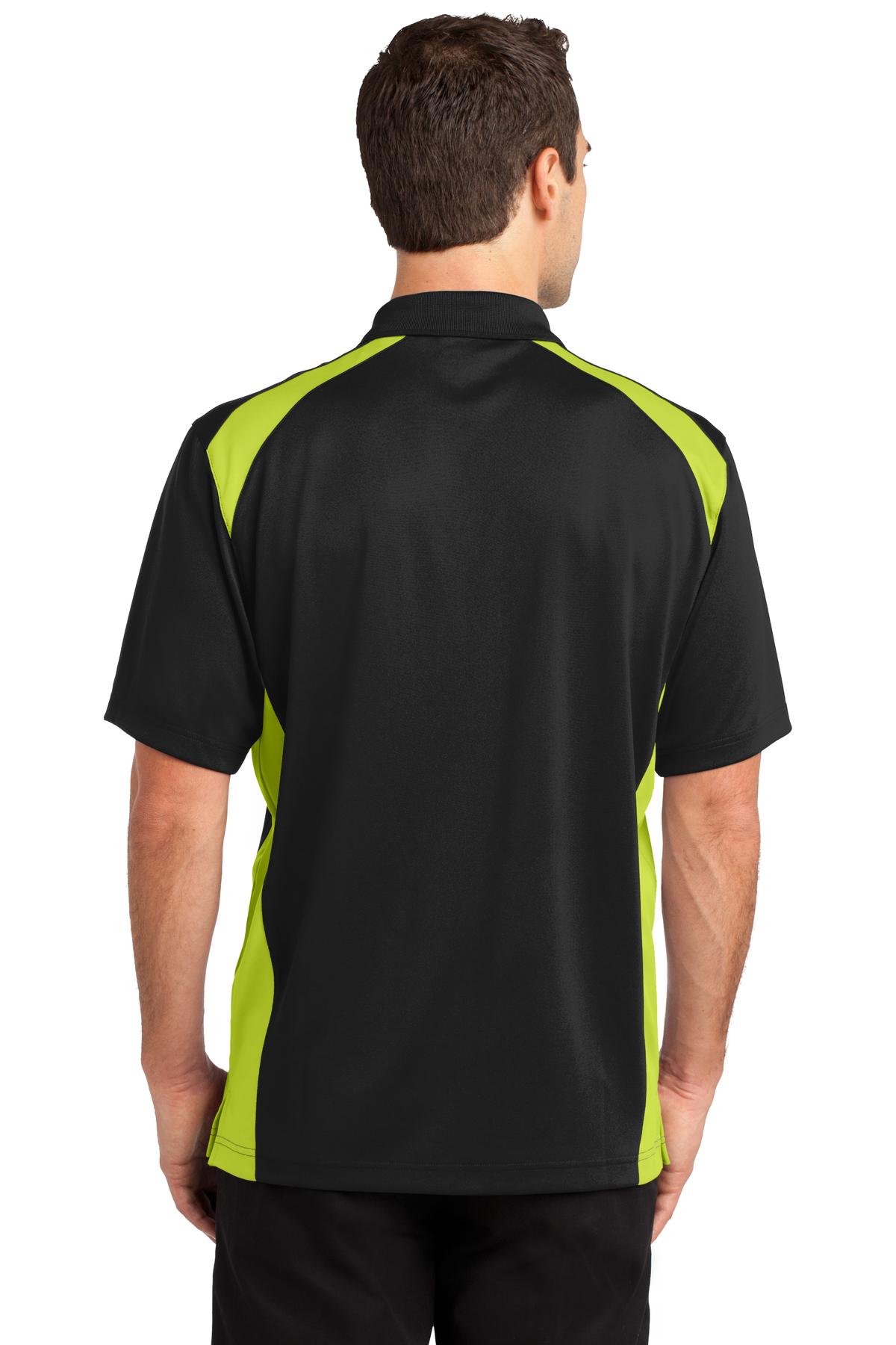 Black/Shck Grn CornerStone Select Snag-Proof Two Way Colorblock Pocket Polo. CS416