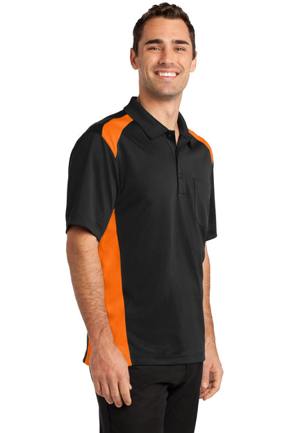 Black/Shck Org CornerStone Select Snag-Proof Two Way Colorblock Pocket Polo. CS416