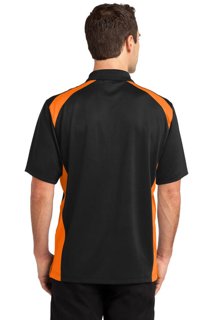 Black/Shck Org CornerStone Select Snag-Proof Two Way Colorblock Pocket Polo. CS416