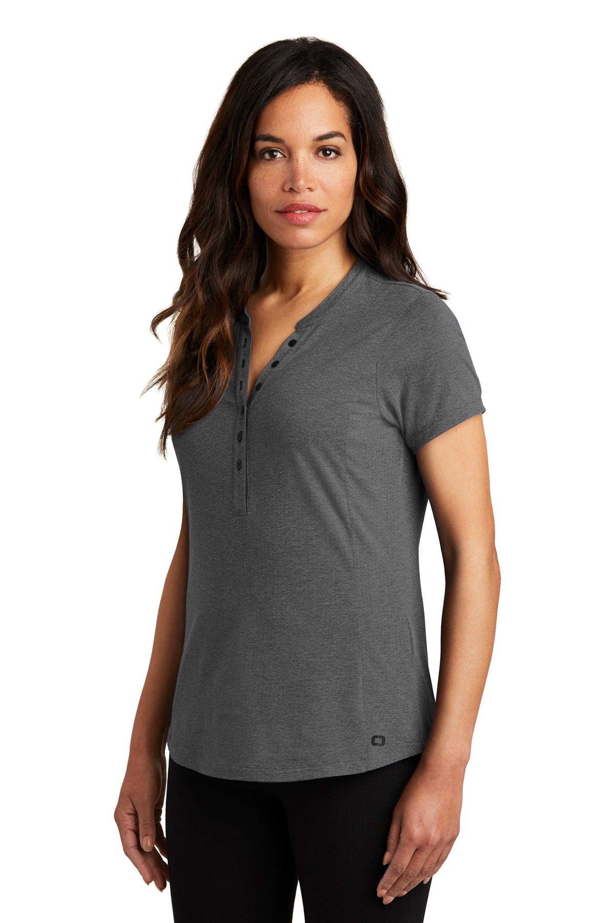 Blacktop Hthr OGIO Women's Tread Henley. LOG136