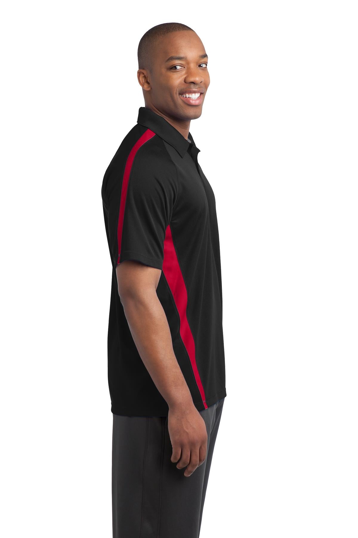 Black/Tr Red Sport-Tek PosiCharge Micro-Mesh Colorblock Polo. ST685