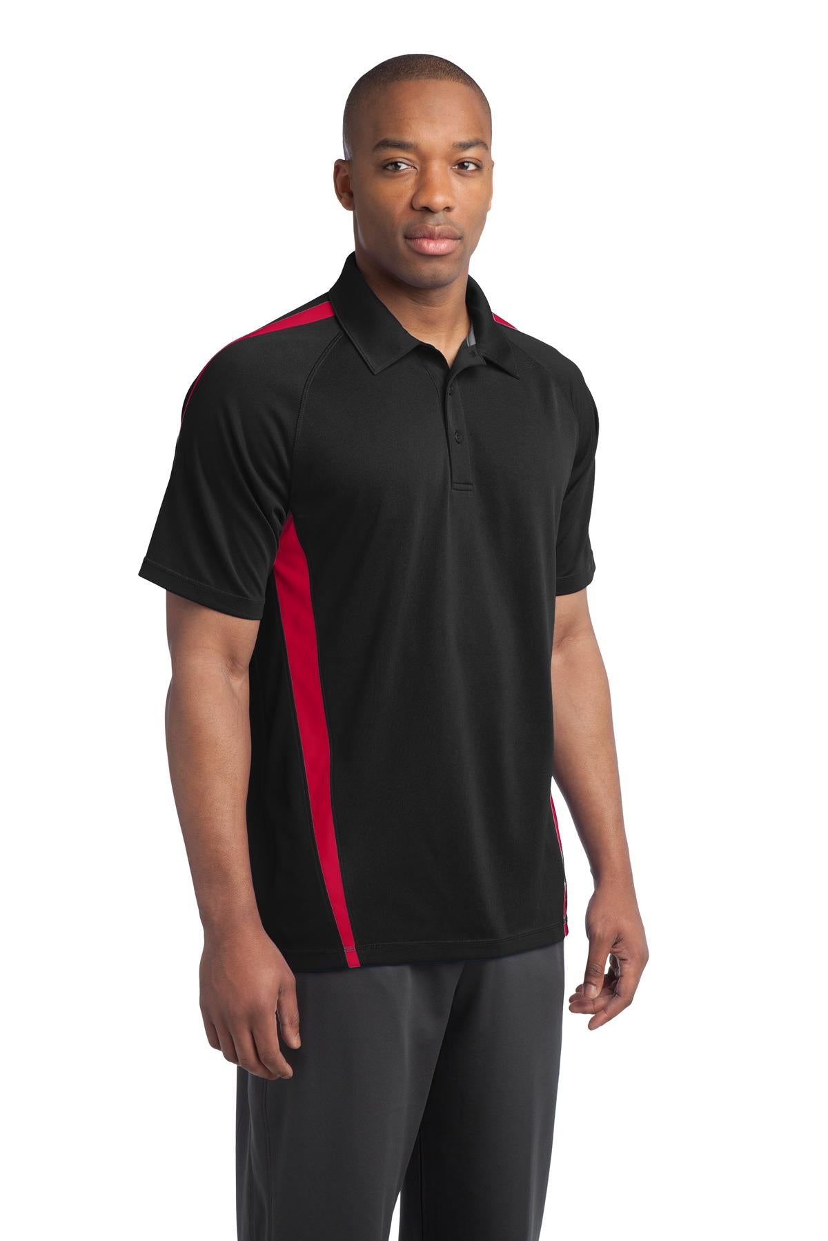 Black/Tr Red Sport-Tek PosiCharge Micro-Mesh Colorblock Polo. ST685