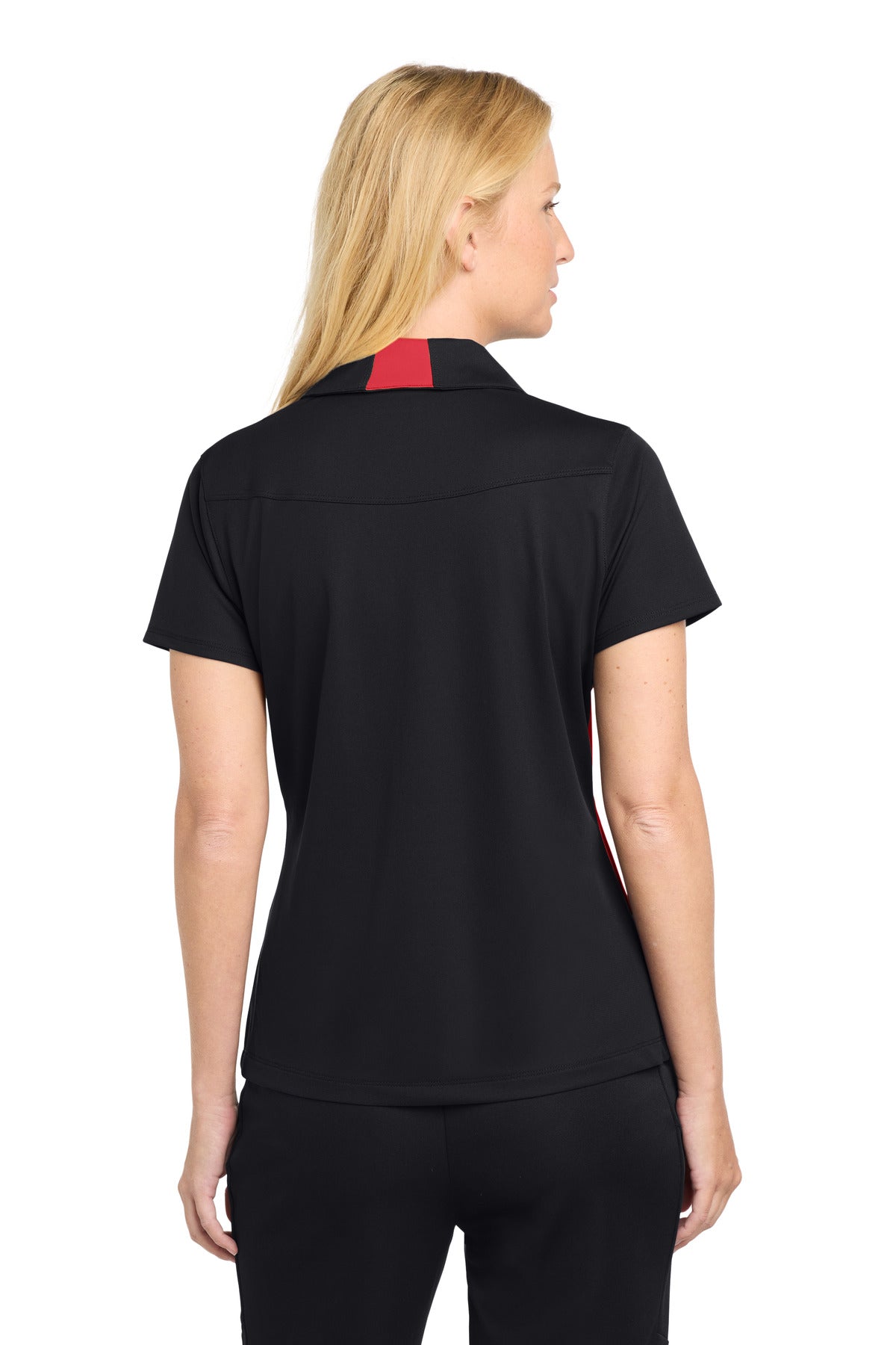 Black/True Red Sport-Tek Women's Side Blocked Micropique Sport-Wick Polo. LST655