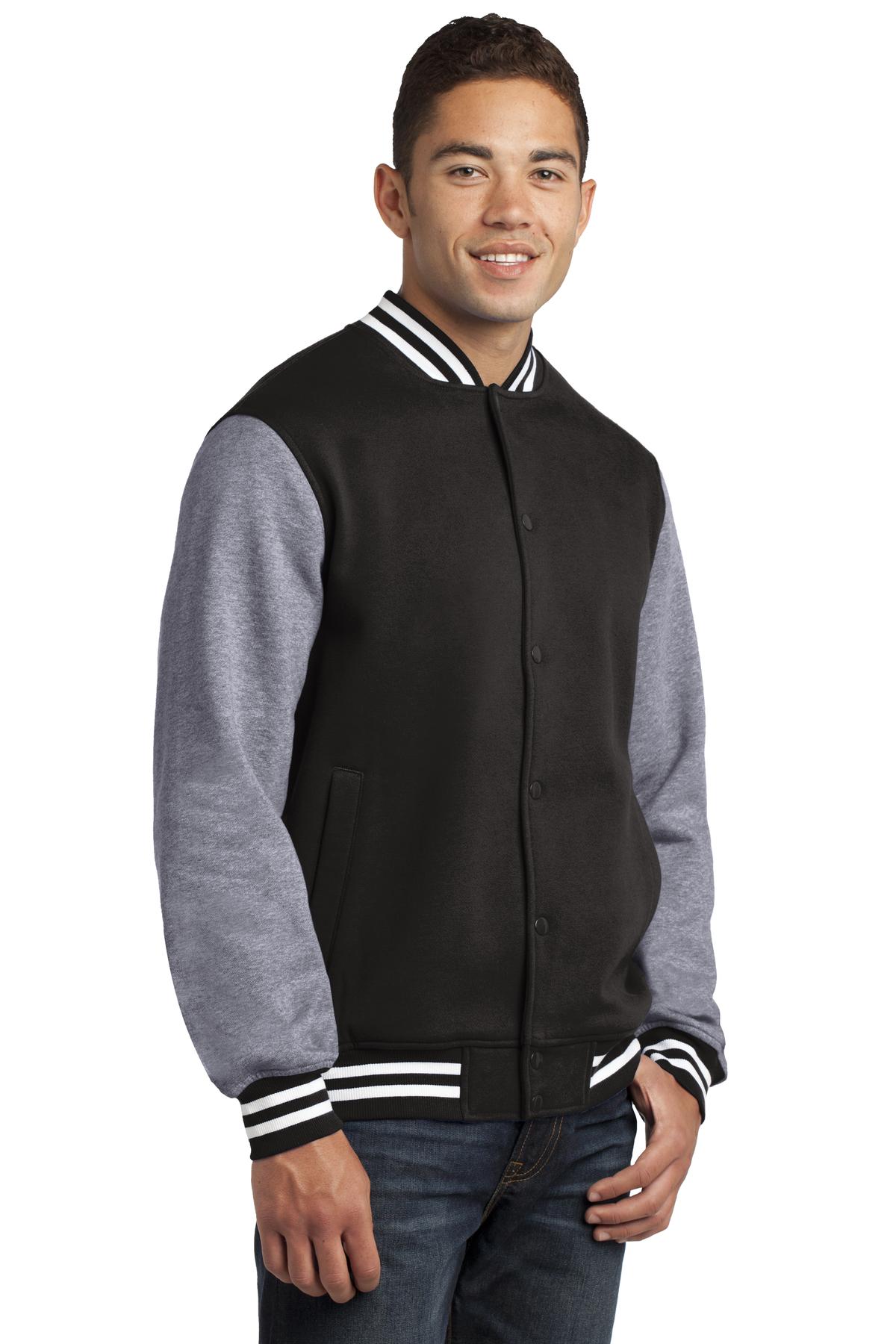 Black/Vnt Hthr Sport-Tek Fleece Letterman Jacket. ST270