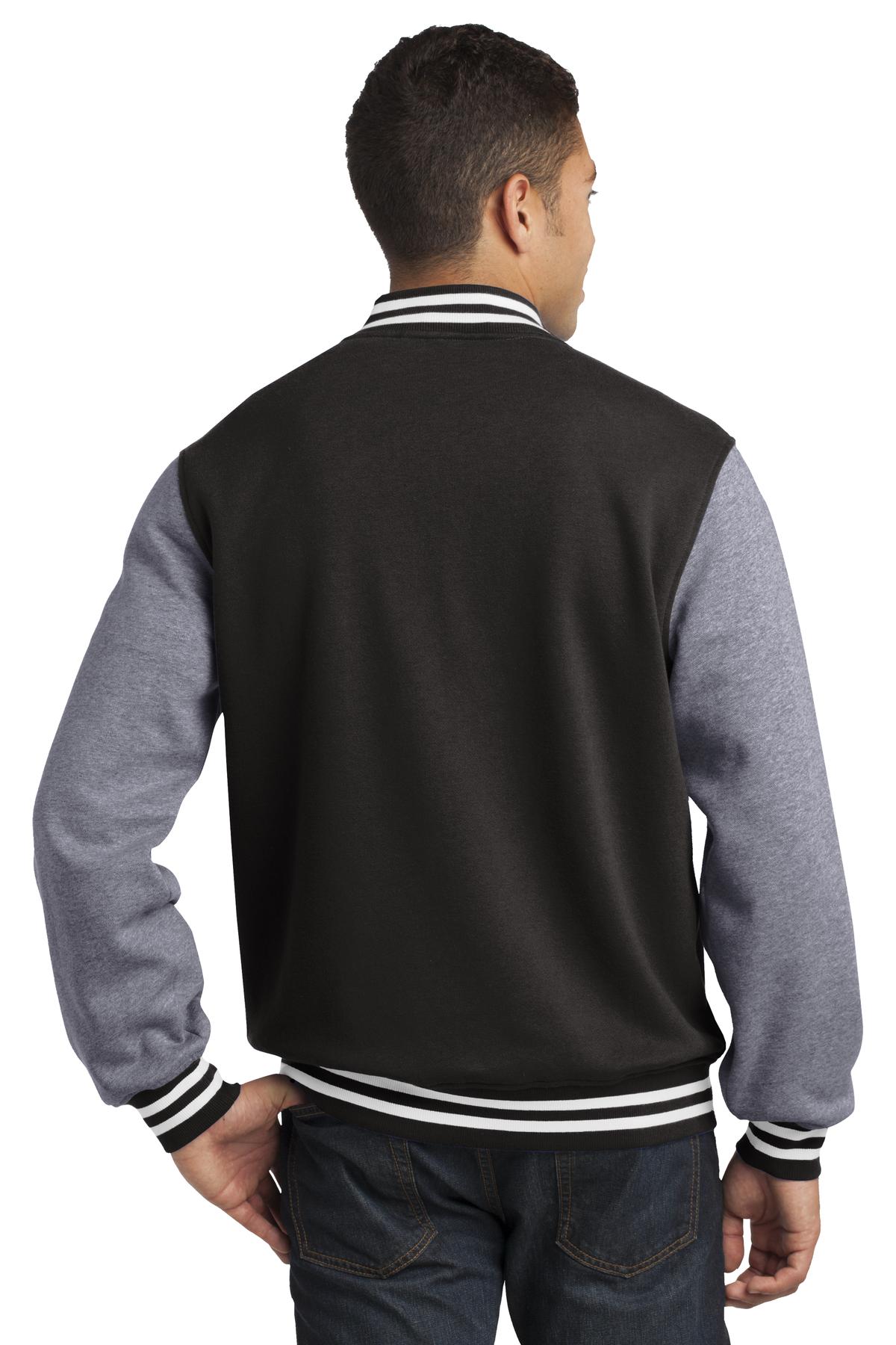 Black/Vnt Hthr Sport-Tek Fleece Letterman Jacket. ST270