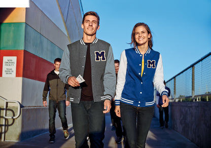 Black/Vnt Hthr Sport-Tek Fleece Letterman Jacket. ST270
