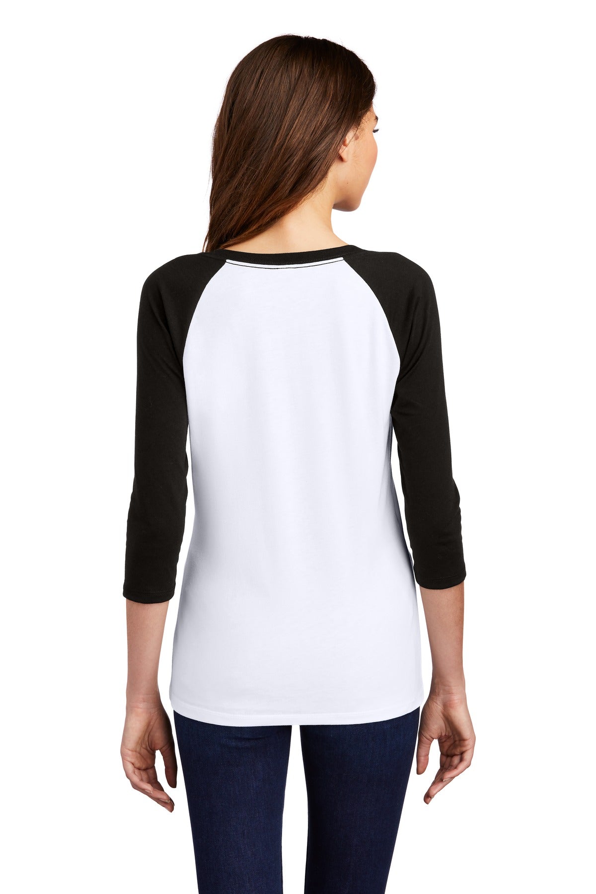 Black/White District Women's Perfect Tri 3/4-Sleeve Raglan. DM136L