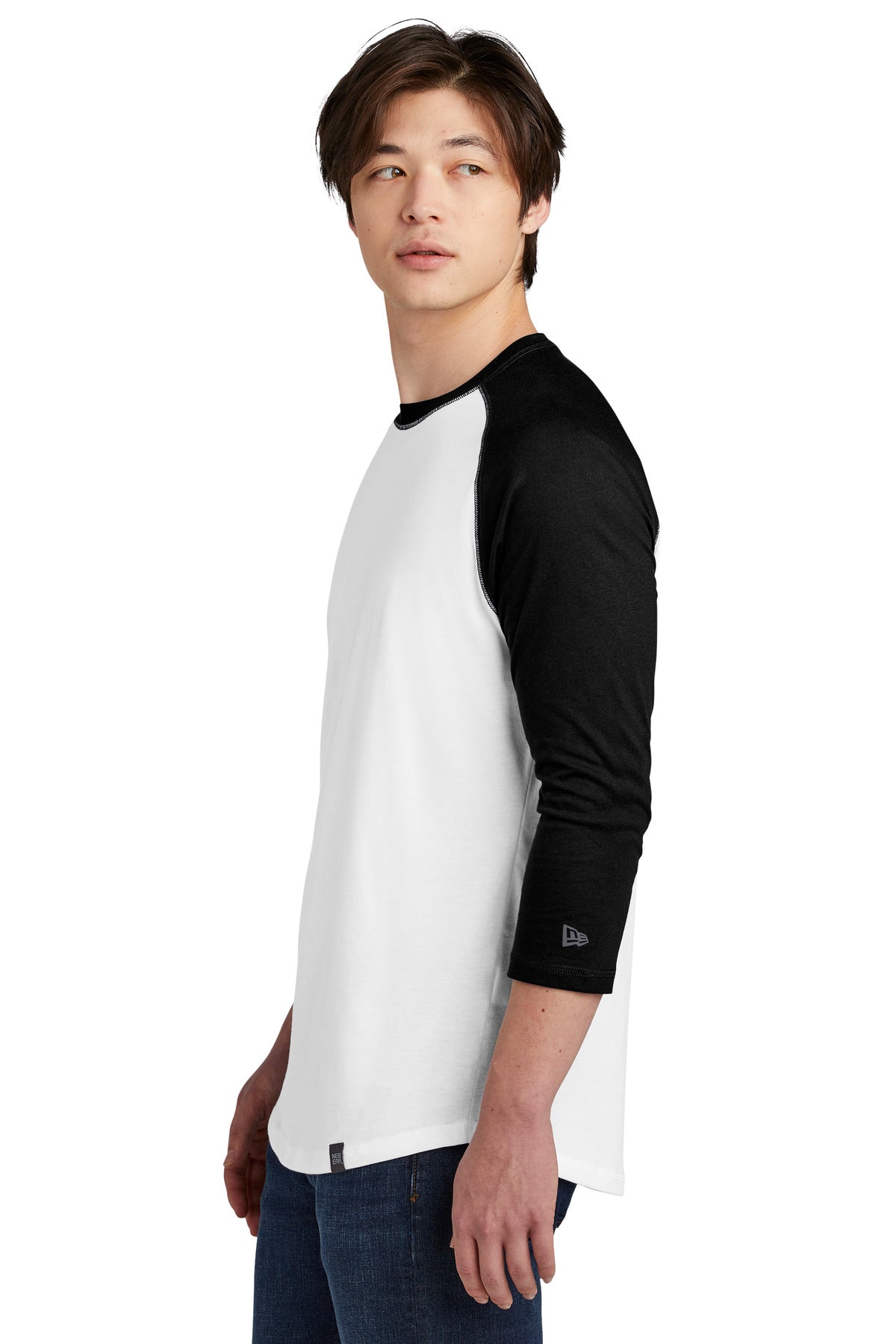 Black/White New Era Heritage Blend 3/4-Sleeve Baseball Raglan Tee. NEA104