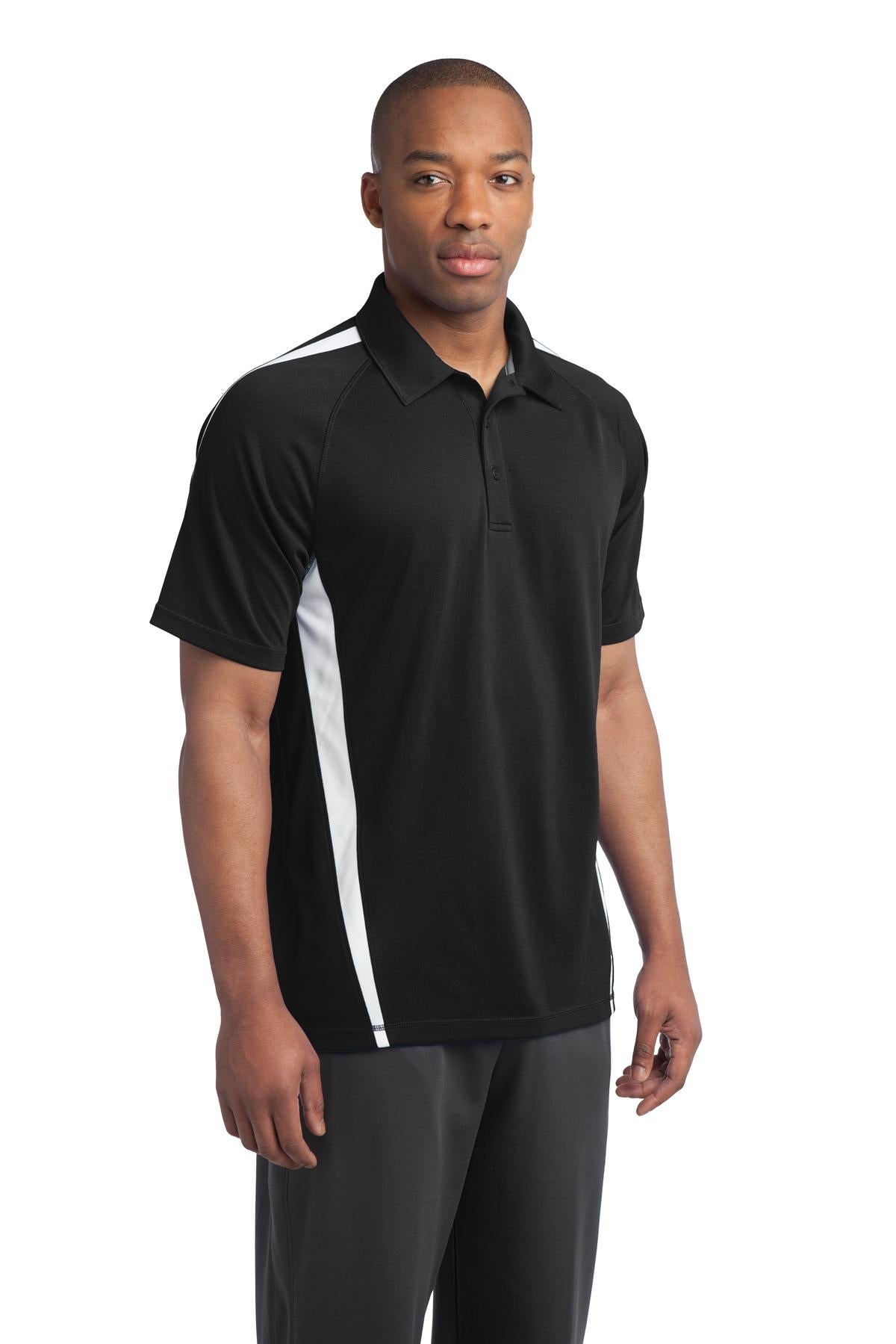 Black/White Sport-Tek PosiCharge Micro-Mesh Colorblock Polo. ST685