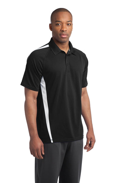 Black/White Sport-Tek PosiCharge Micro-Mesh Colorblock Polo. ST685