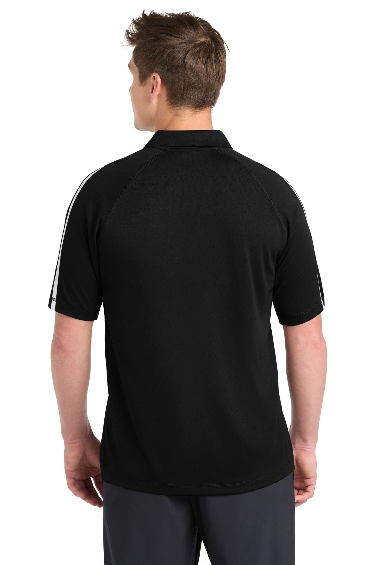 Black/White Sport-Tek PosiCharge Micro-Mesh Colorblock Polo. ST685