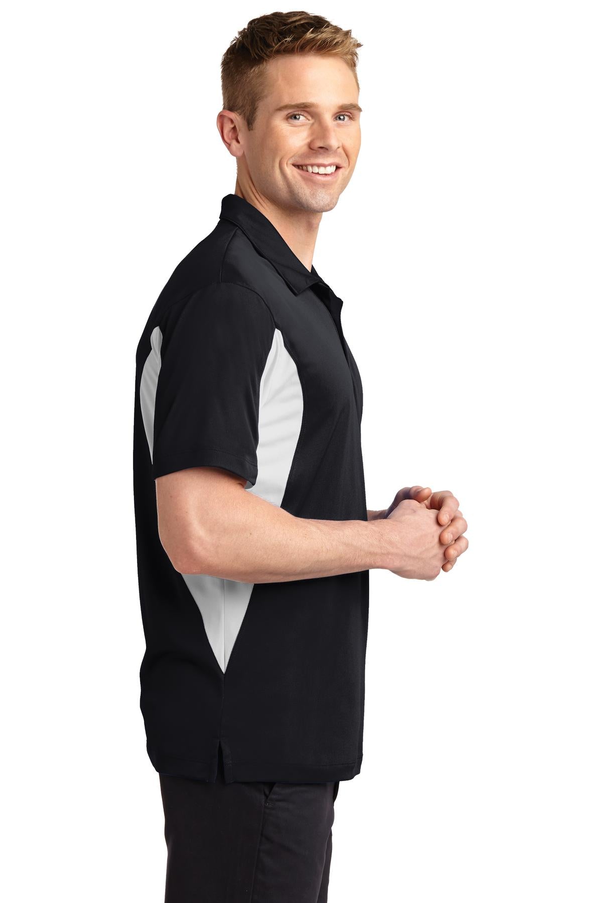 Black/White Sport-Tek Tall Side Blocked Micropique Sport-Wick Polo. TST655