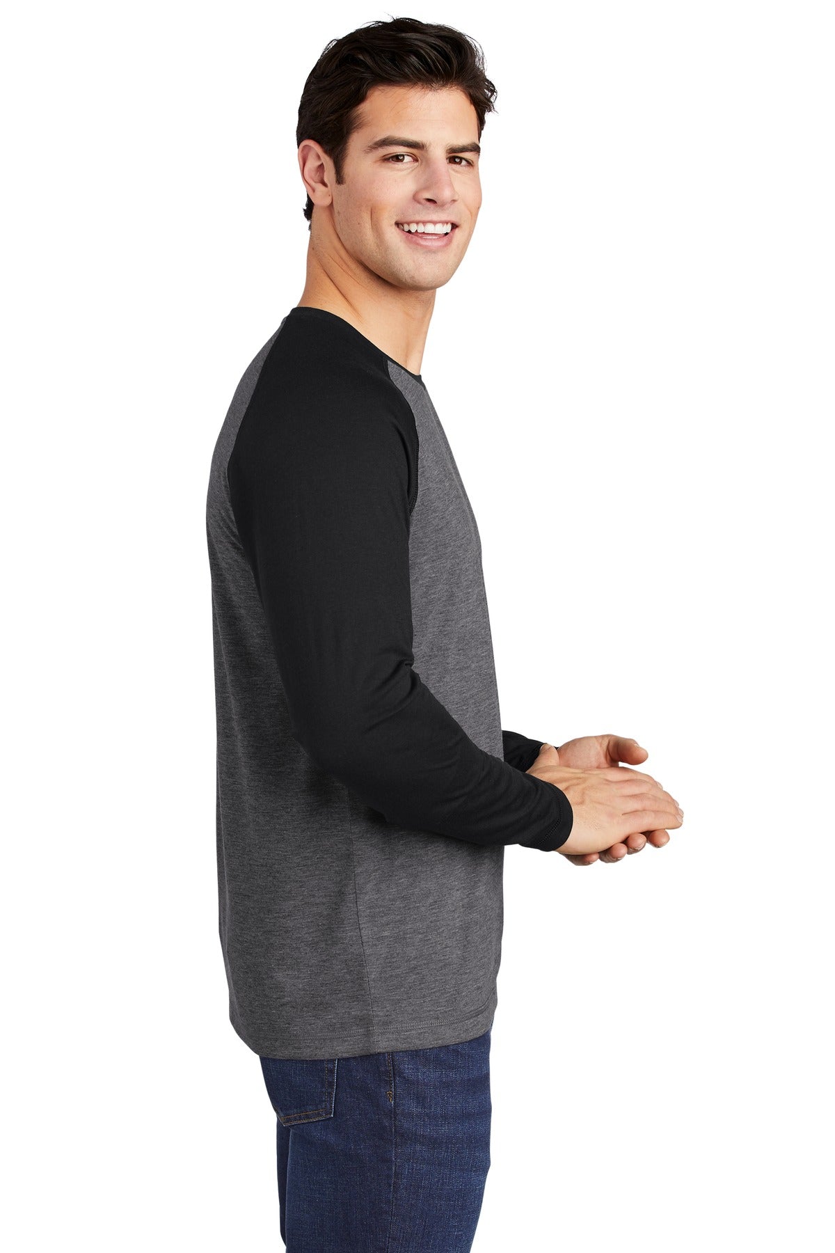 Blk TS/Dk Gy H Sport-Tek PosiCharge Long Sleeve Tri-Blend Wicking Raglan Tee ST400LS
