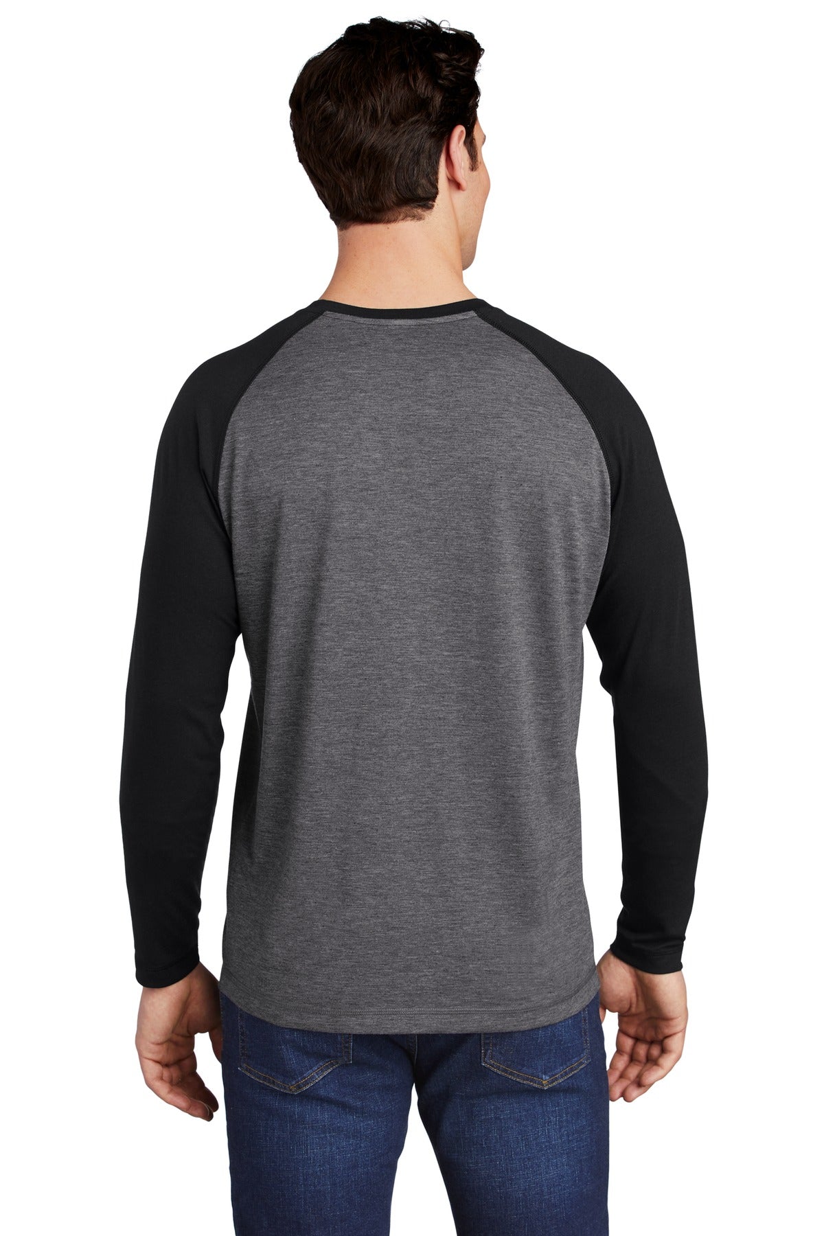 Blk TS/Dk Gy H Sport-Tek PosiCharge Long Sleeve Tri-Blend Wicking Raglan Tee ST400LS