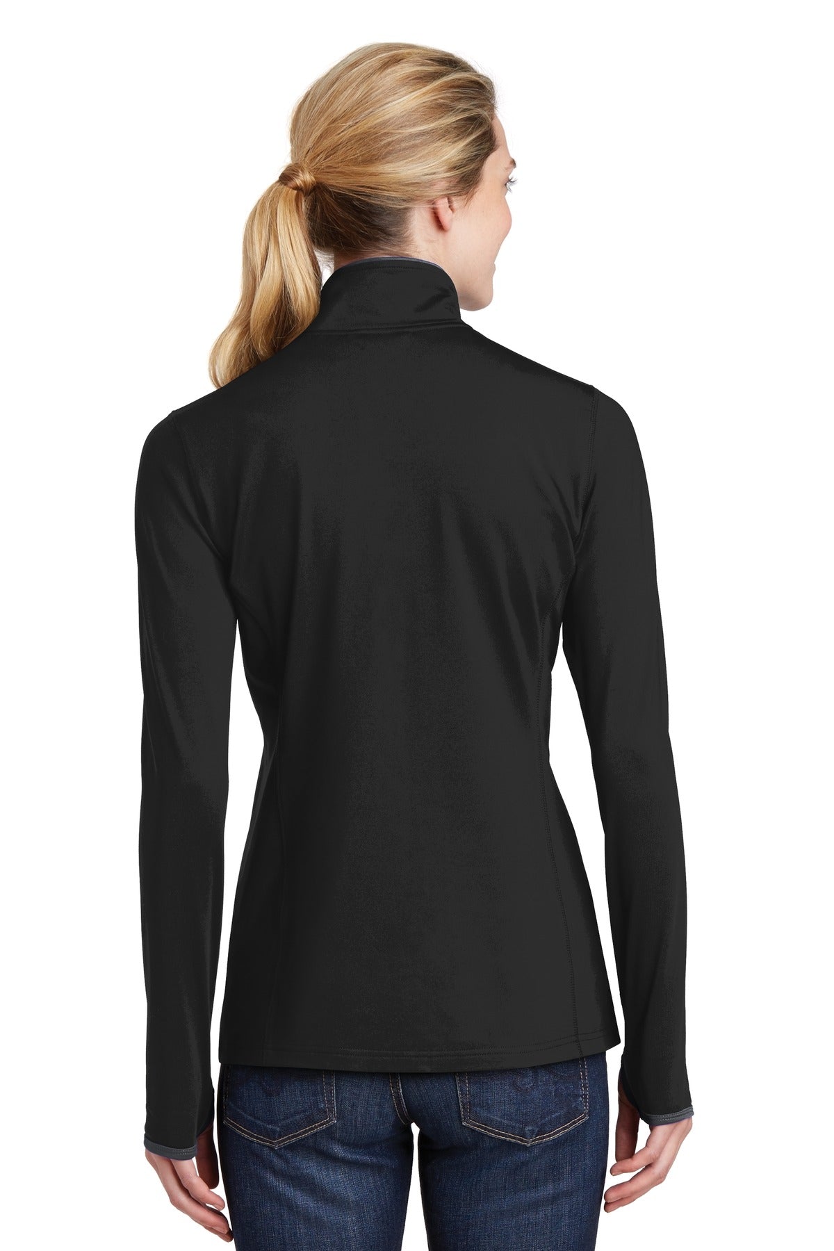 Blk/Char Grey Sport-Tek Women's Sport-Wick Stretch Contrast Full-Zip Jacket. LST853