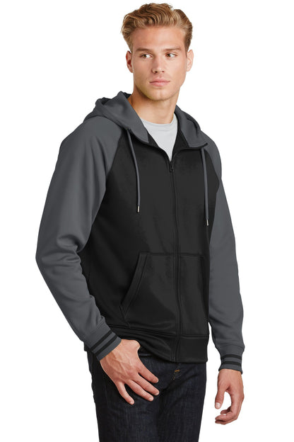 Blk/Dk Smk Gry Sport-Tek Sport-Wick Varsity Fleece Full-Zip Hooded Jacket. ST236