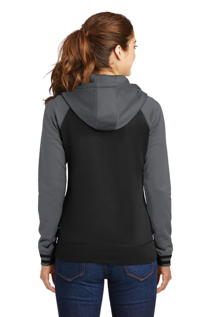 Blk/Dk Smk Gry Sport-Tek Women's Sport-Wick Varsity Fleece Full-Zip Hooded Jacket. LST236
