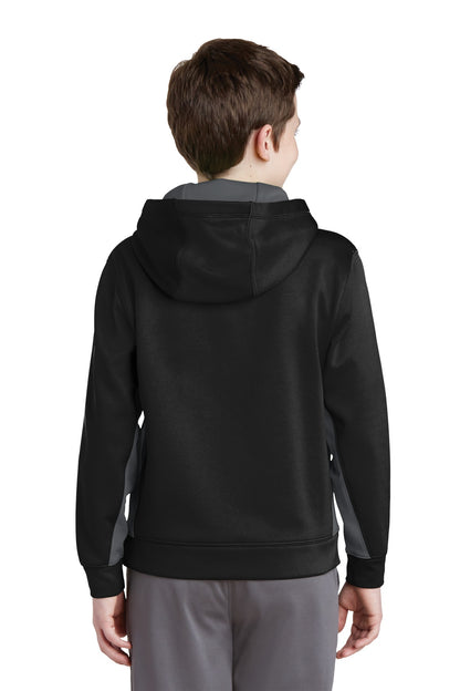 Blk/Dk Smk Gry Sport-Tek Youth Sport-Wick Fleece Colorblock Hooded Pullover. YST235