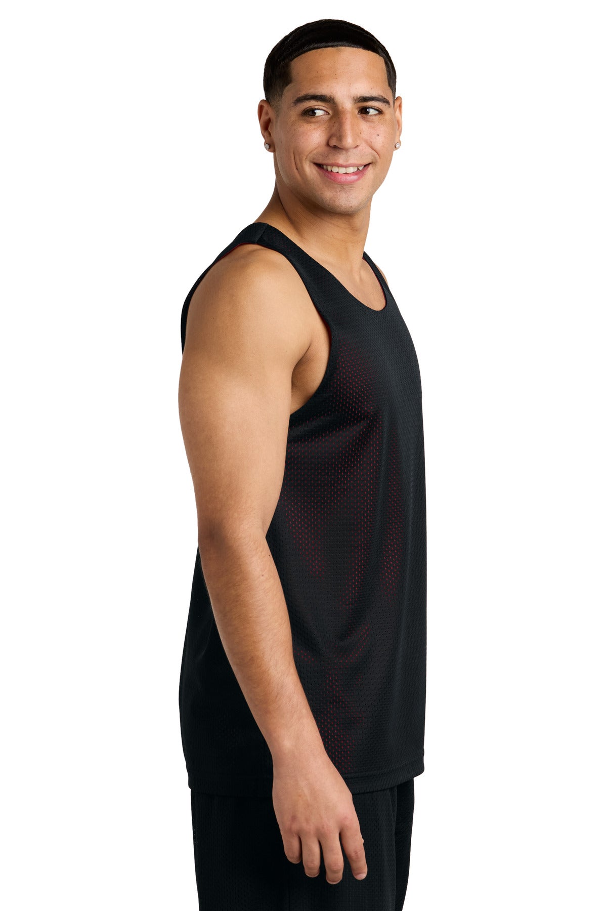 Blk/DpRed Sport-Tek PosiCharge Reversible Mesh Tank ST5000