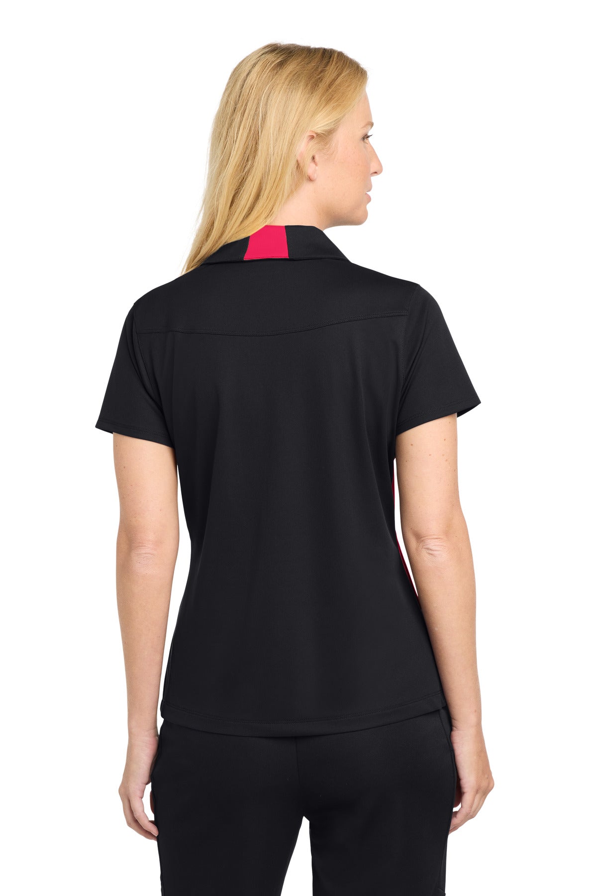 Blk/DpRed Sport-Tek Women's Side Blocked Micropique Sport-Wick Polo. LST655
