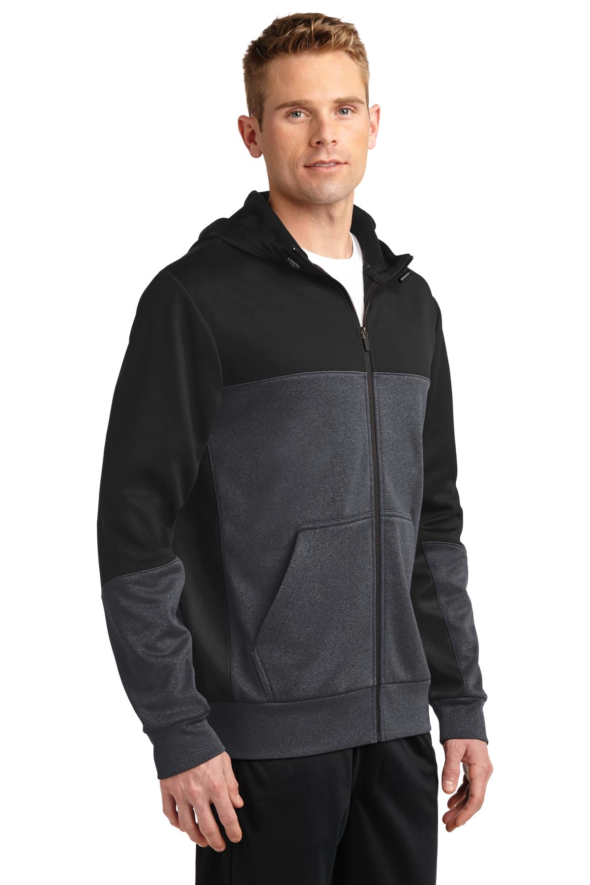 Blk/Gph/Black Sport-Tek Tech Fleece Colorblock Full-Zip Hooded Jacket. ST245