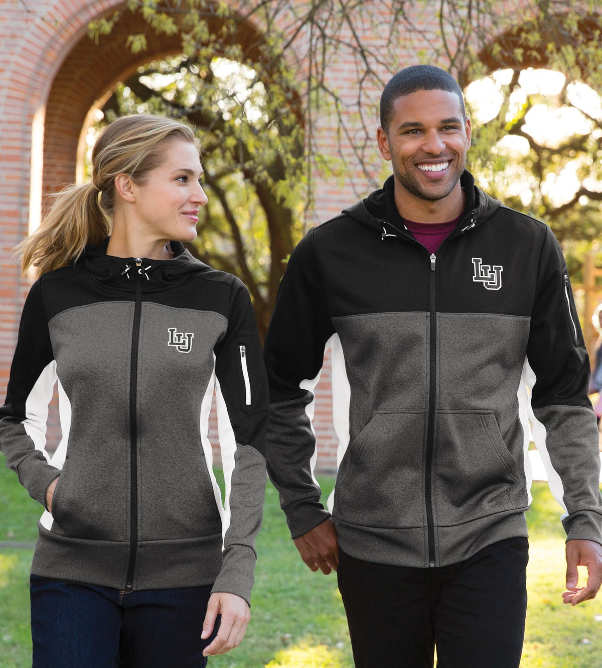 Blk/Gph/Black Sport-Tek Tech Fleece Colorblock Full-Zip Hooded Jacket. ST245