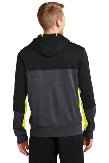 Blk/Gph/Citron Sport-Tek Tech Fleece Colorblock Full-Zip Hooded Jacket. ST245