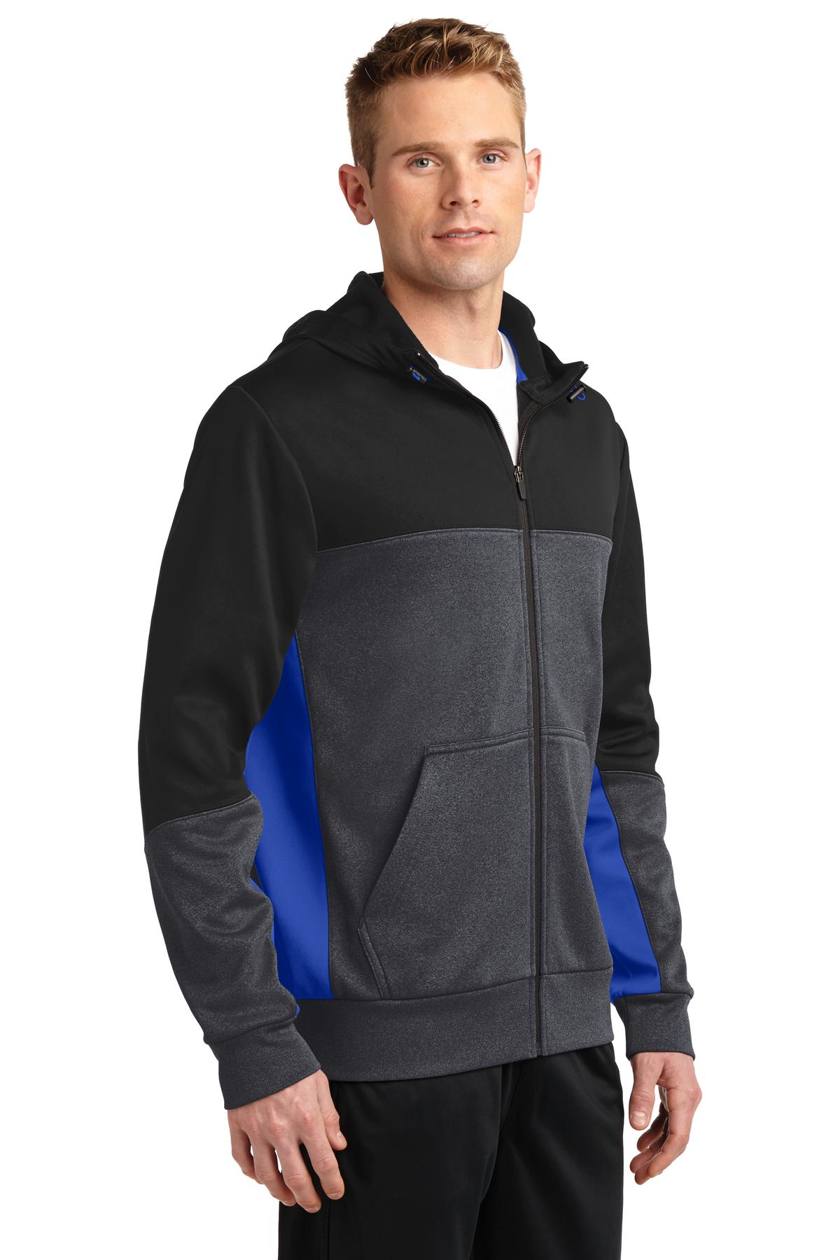 Blk/Gph/Tr Ryl Sport-Tek Tech Fleece Colorblock Full-Zip Hooded Jacket. ST245