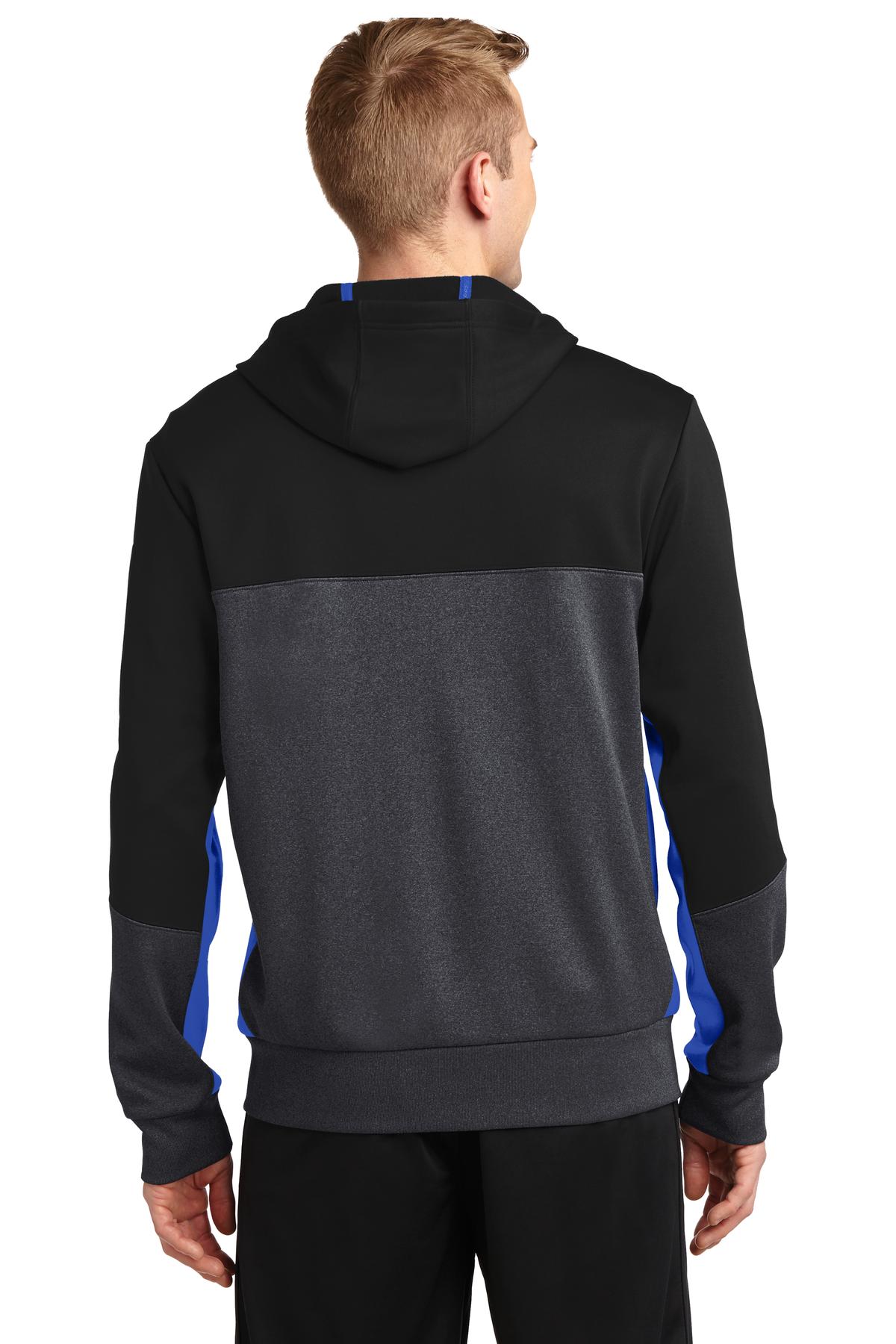 Blk/Gph/Tr Ryl Sport-Tek Tech Fleece Colorblock Full-Zip Hooded Jacket. ST245