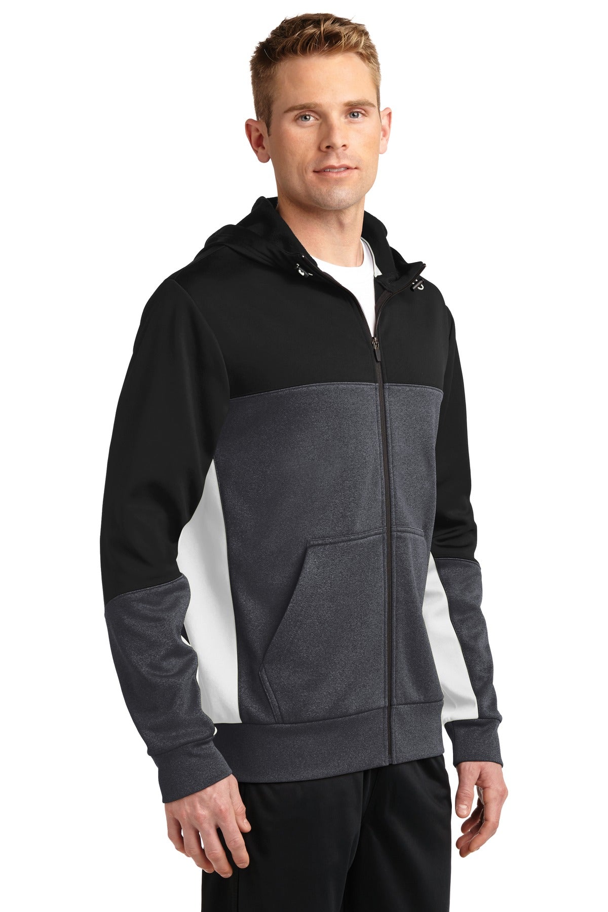 Blk/Gph/White Sport-Tek Tech Fleece Colorblock Full-Zip Hooded Jacket. ST245