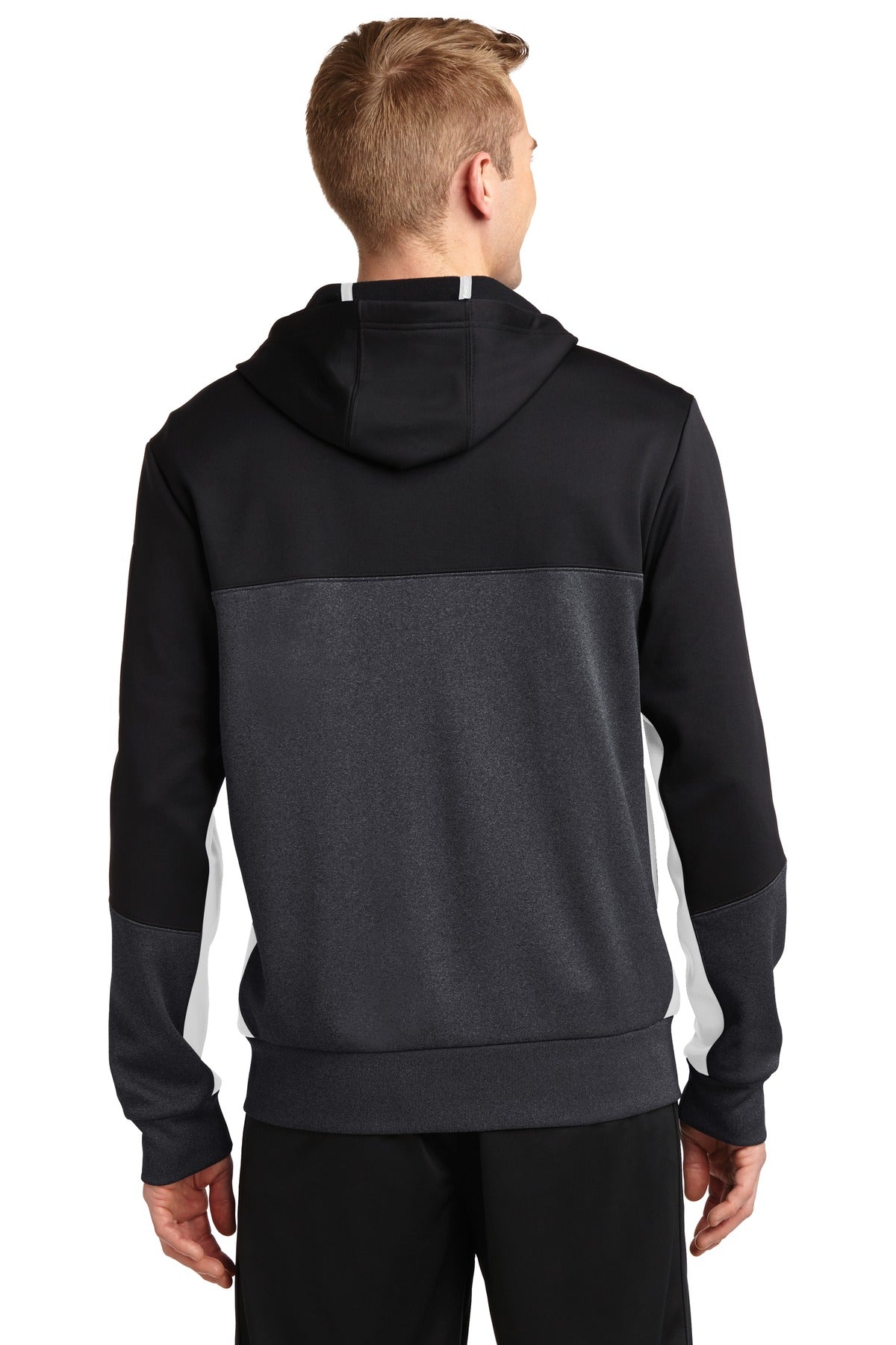 Blk/Gph/White Sport-Tek Tech Fleece Colorblock Full-Zip Hooded Jacket. ST245
