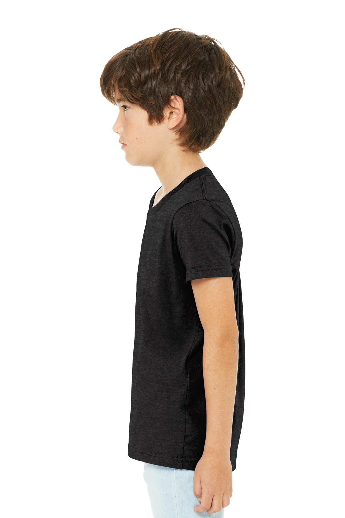 BlkHthr BELLA+CANVAS Youth Heather CVC Tee BC3001YCVC