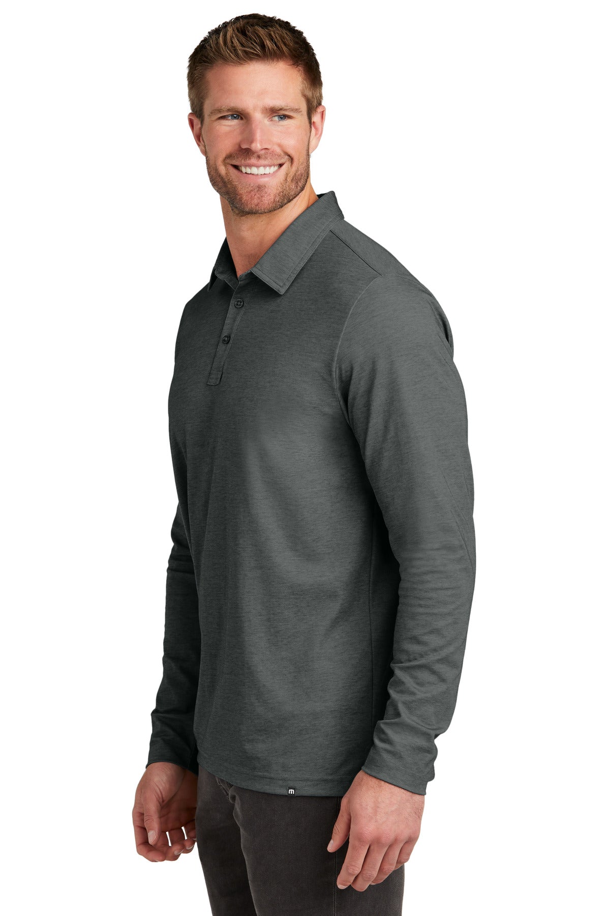 BlkHthr TravisMathew Oceanside Heather Long Sleeve Polo TM1MZ343