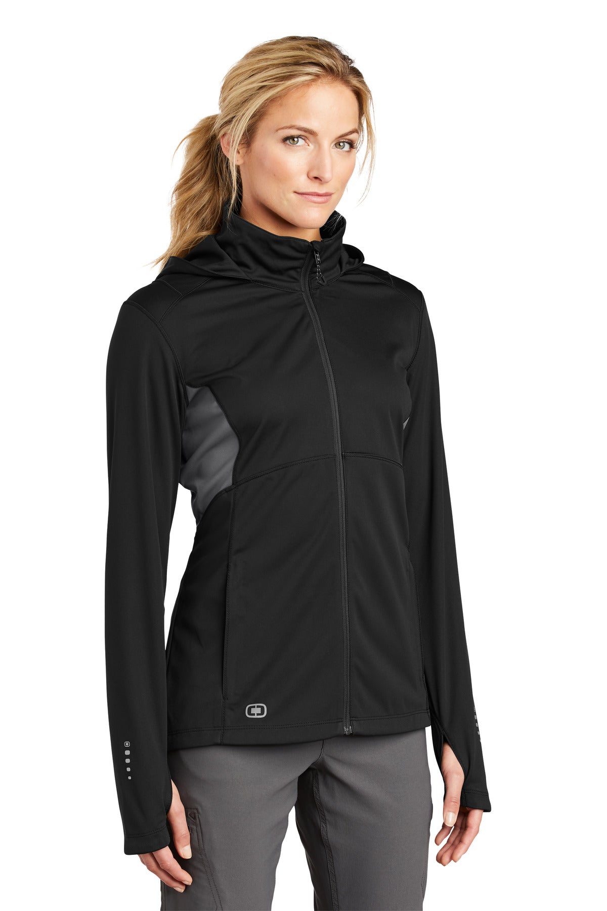 Blktp/Gear Gry OGIO Women's Pivot Soft Shell. LOE721