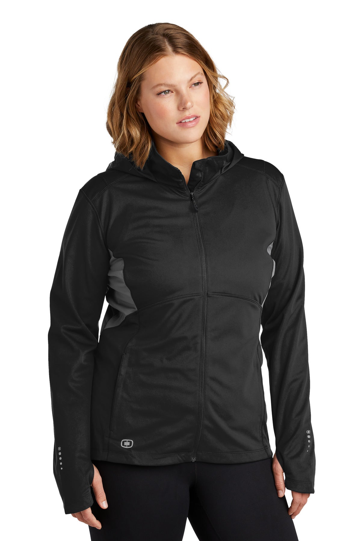 Blktp/Gear Gry OGIO Women's Pivot Soft Shell. LOE721